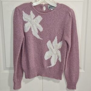 Vintage Joyce pullover beaded floral sweater - M - purple/white